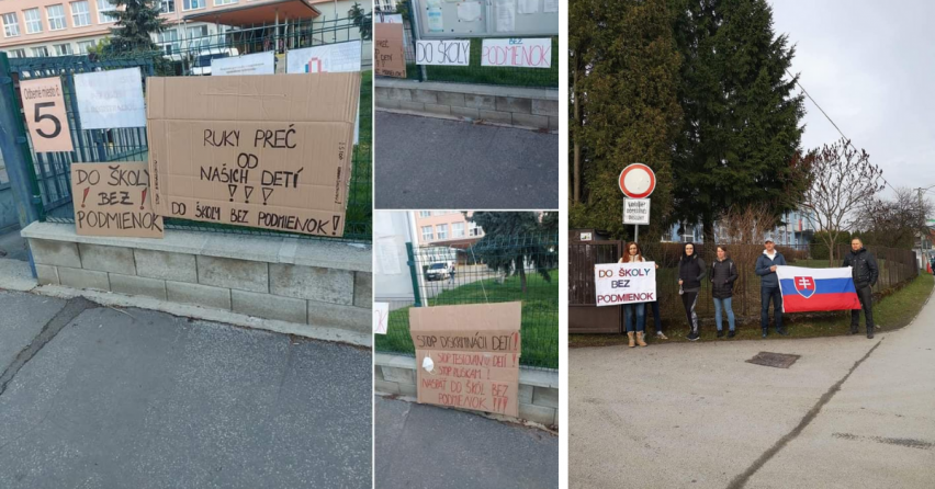 Niektorí seredskí rodičia nesúhlasia s testovaním svojich detí. Na bránu školy zavesili transparenty
