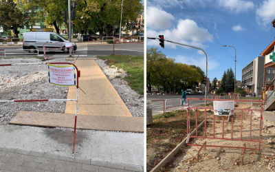 Rekonštrukciu chodníkov na svetelnej križovatke v Seredi pozastavili dve staré lipy. Kedy bude zatarasený úsek prechodný?