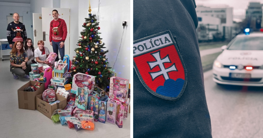 Policajti z Galanty priniesli darčeky do Trnavskej nemocnice deťom, ktoré počas Vianoc nemohli byť doma