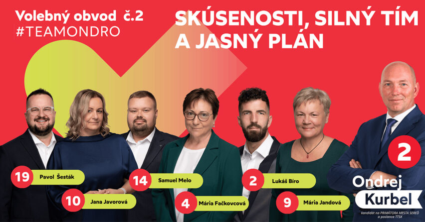 Jeden rozpočet. Šesť rôznych pohľadov na Sereď. Ondrej Kurbel predstavuje kandidátov TEAM ONDRO vo volebnom obvode č. 2